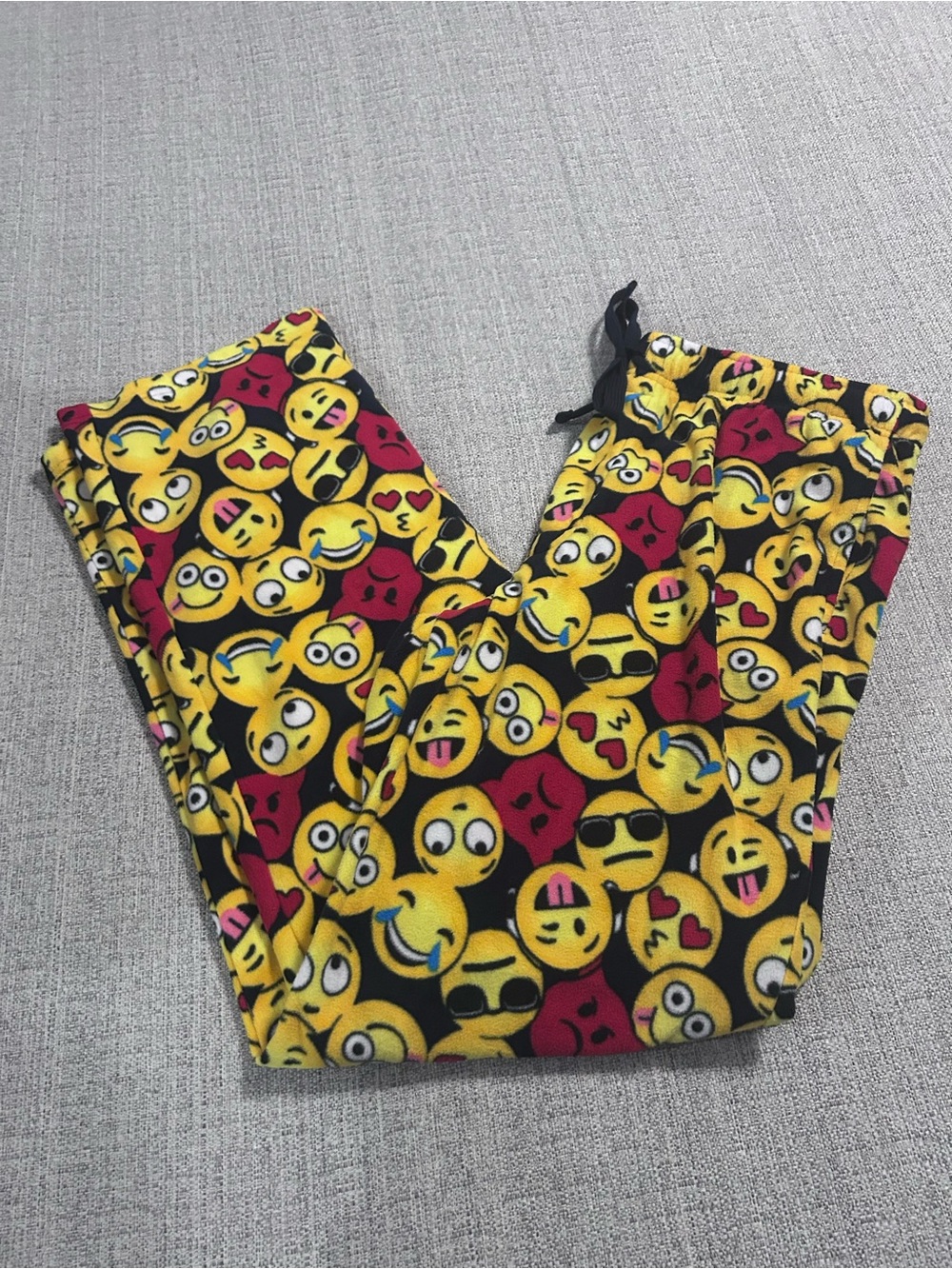 Emoji Fleece Pajama Pants - Yellow & Red. Size M